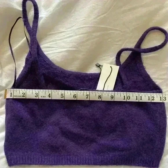 ❣️Zara Dark Purple Flower Beaded Wool Knit Crop Top NWT Size Small, smoke free - Picture 9 of 14